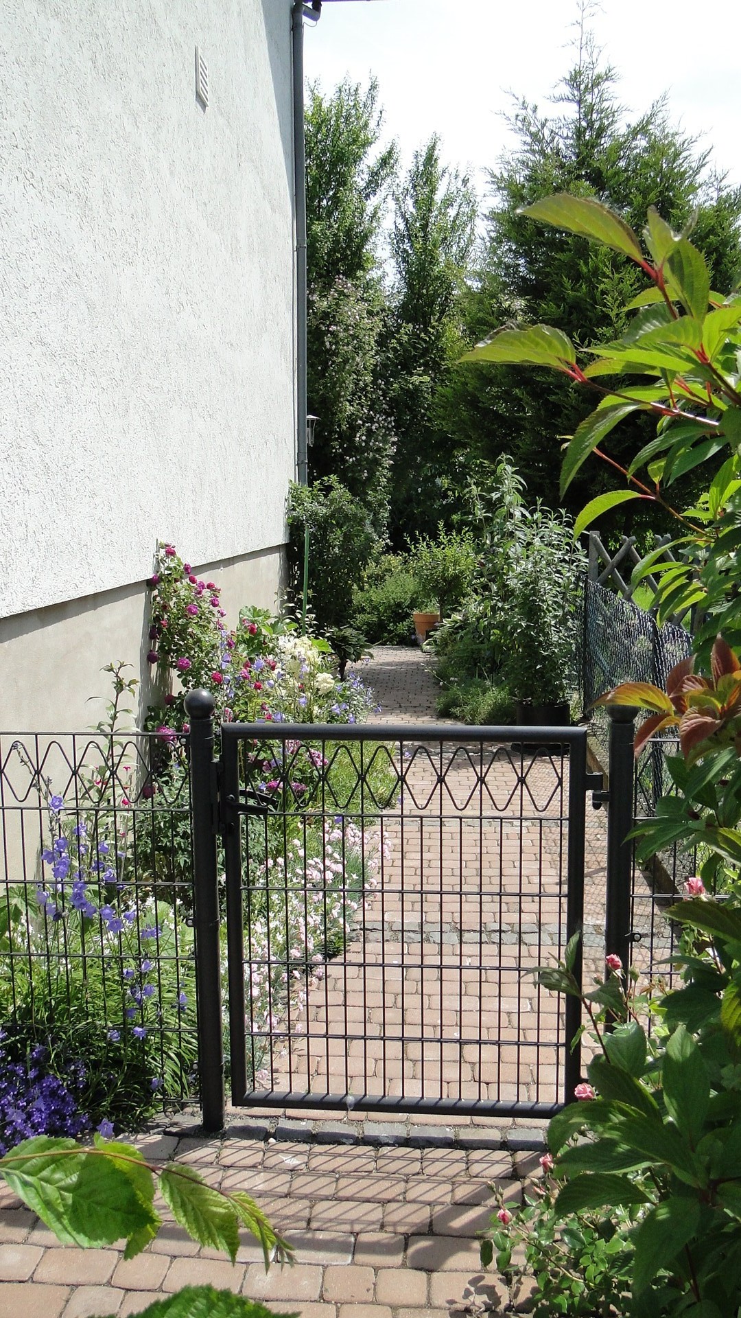 vom offenen Vorgarten hinter in den Garten